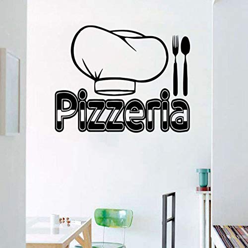 SUPWALS Pegatinas de pared Pizzería Tatuajes De Pared Italia Comida Pizza Pasta Cocina Italiana Restaurante Decoración Interior Ventana Vinilo Pegatina Chef Sombrero Mural 74X92 Cm