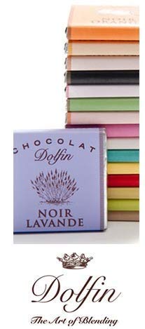 Surtido Dolfin de 48 carrè de leche y chocolate negro: canela, limón, pimiento rosa, lavanda, 70% cacao, 38% cacao, turrón, naranja, té Earl Grey, jengibre, café - 1 x 216 gramos