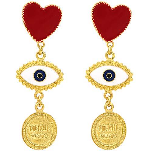 Suyi Pendientes Colgantes De Mal De Ojo Pendientes De La Gota De La Moneda Del Corazón Joyas De Declaración Punk Vintage Para Mujeres Evil Eye