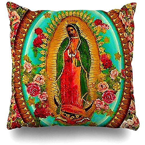 Sweet-Heart Funda de Almohada Cuadrada Nuestra Señora Guadalupe Mexicana Santa Virgen María, Funda de cojín con Cremallera