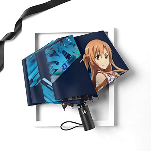 Sword Art Online Kirito y Asuna Blue Streaks Paraguas Compacto de Apertura y Cierre automático, Plegable, Parasol de Viaje