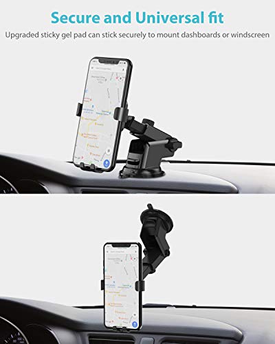 Syncwire Soporte Móvil Coche Gravedad - Soporte del Coche Móvil Universal para Parabrisas y Salpicadero con Ventosa de Gel Fuerte y Brazo Ajustable Giro 360° para iPhone 11/X/8/7/6/ Samsung S10 y Más