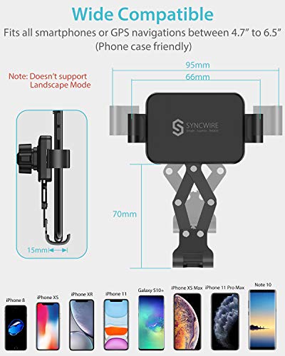 Syncwire Soporte Móvil Coche Gravedad - Soporte del Coche Móvil Universal para Parabrisas y Salpicadero con Ventosa de Gel Fuerte y Brazo Ajustable Giro 360° para iPhone 11/X/8/7/6/ Samsung S10 y Más