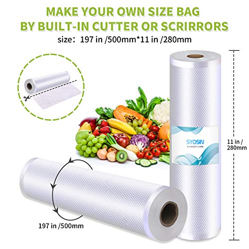 SYOSIN Rollos al Vacio para Envasadora al Vacío,2 Rollos 28 x 500cm,BPA Free, Bolsas de Vacío para Conservación de Alimentos para Varias Envasadora al Vacío