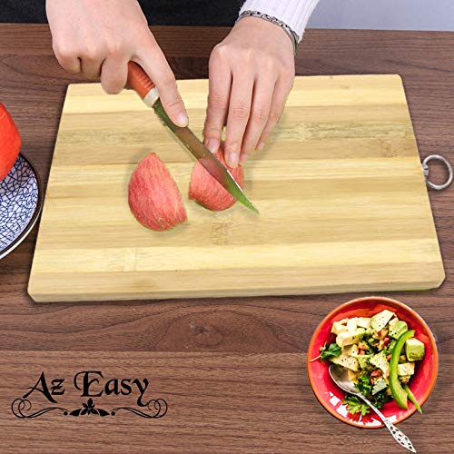 Tabla de cortar Az Easy Premium de bambú | perfecta para alimentos, carne, verduras, pan y queso, tabla de cortar de cocina de madera | Tabla de servir (24 x 34 x 1,8 cm)