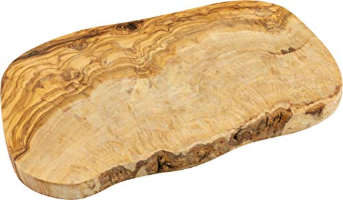 Tabla de cortar con forma de corona de espada, madera de olivo, corte natural, 35 cm, madera maciza, bordes de árbol