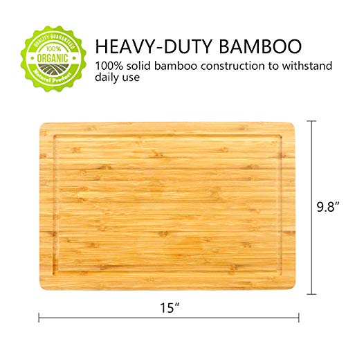 Tabla de cortar de bambú Purenjoystyle con ranura para jugo, tabla de cortar para cocina, bloque de carnicero resistente para carne, frutas y verduras, sin BPA (original, 38 x 25 cm)