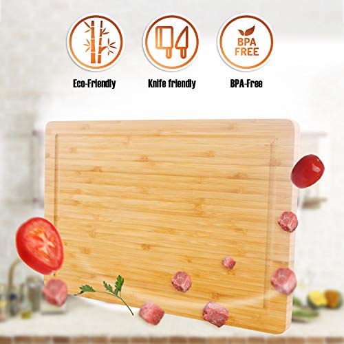 Tabla de cortar de bambú Purenjoystyle con ranura para jugo, tabla de cortar para cocina, bloque de carnicero resistente para carne, frutas y verduras, sin BPA (original, 38 x 25 cm)