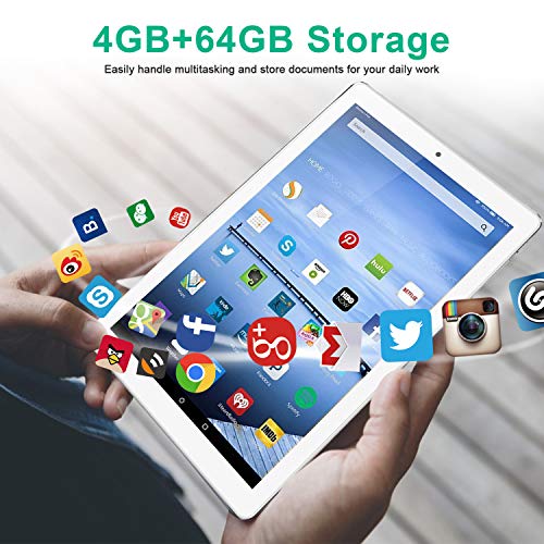 Tablet 10.1 Pulgadas 4G Android 9.0 Quad Core DUODUOGO P8 Tablet 4GB RAM 64GB ROM/128GB Escalables 8000mAh Dual SIM/Cámara Tablet PC Google GMS Netfilx OTG (Estándar + Teclado y Mouse, Plata)