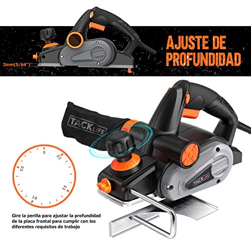 TACKLIFE Cepillo Eléctrico Madera 710W 16500RPM, Ancho de cepillado de 82 mm e Profundidad 2mm, Guía de Corte y Bolsa de Polvo, Cepilladora Eléctrica ideal para el bricolaje | EPN01A