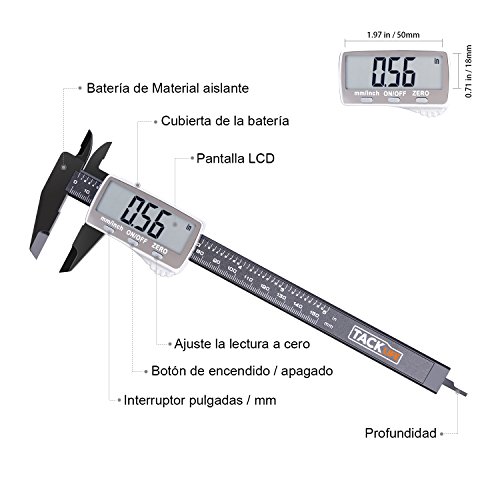 TACKLIFE-DC01-Calibre Digital de 0-150mm/ Pie de Rey Calibrador Micrómetro de pantalla LCD conversión métrica Vernier Digital Calibre diámetro interior, exterior, la profundidad y escalera