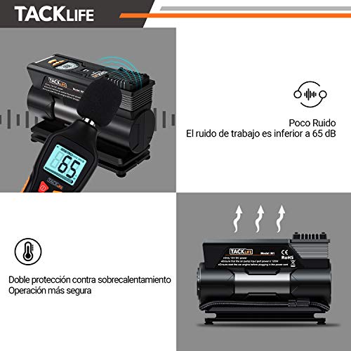 TACKLIFE M1 Compresor Aire Coche, 40L / Min Inflador Digital, 12V 150PSI Poco Ruido Compresor de Aire, Bomba Electrico con Manómetro, Pantalla LCD