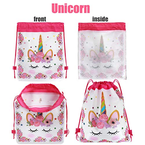 Tacobear 12 Piezas Unicornio Bolsa Regalo Bolsa de Cuerdas Unicornio Bolsa con cordón Mochila Bolsa Dulces Gimnasio Backpack para Infantil Niñas Fiesta Cumpleaños Party (Blanco)