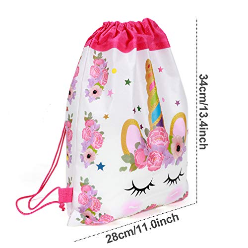 Tacobear 12 Piezas Unicornio Bolsa Regalo Bolsa de Cuerdas Unicornio Bolsa con cordón Mochila Bolsa Dulces Gimnasio Backpack para Infantil Niñas Fiesta Cumpleaños Party (Blanco)