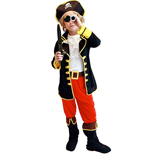 Tacobear Disfraz Pirata Niño con Pirata Accesorios Pirata Sombrero Parche Daga brújula Monedero Pendiente Pirata Disfraz de Halloween Niños (M 4-6 años)