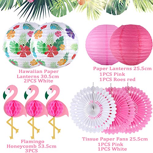 Tacobear Hawaiana Fiesta Decoración Tropical Verano Flamenco Fiesta Decoración Flamenco Bola de panal Linternas de papel Abanico Papel Decoración para Luau Verano Playa Decoracione para Fiesta