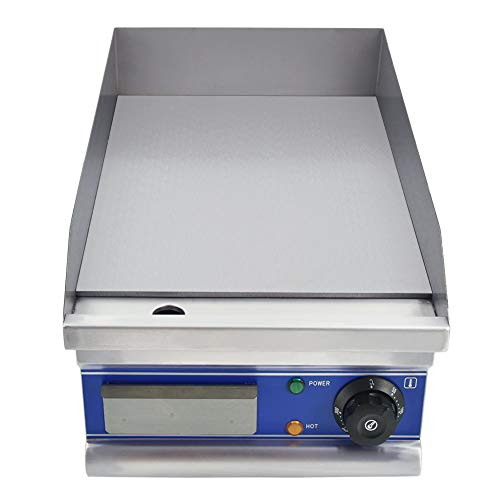 TAIMIKO Plancha eléctrica Comercial Parrilla Plana Placa de Parrilla de Cocina Encimera Control termostático de Acero Inoxidable 1500W 12" Garantía de un año