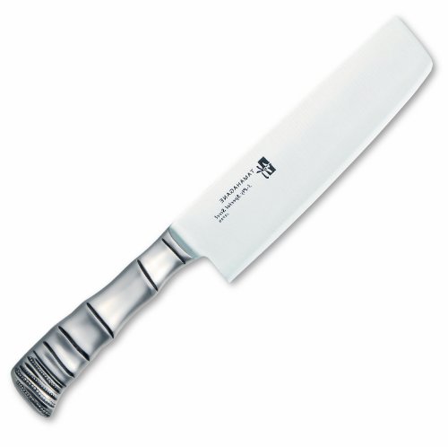 Tamahagane - Cuchillo Nakiri, acero japonés VG-5, alto carbono y mango de acero inoxidable en forma de bambú, hoja de 180 mm