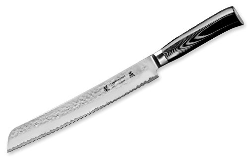 Tamahagane San tsubame micarta Martillado Cuchillo de Pan de 9 Pulgadas Negro Plata