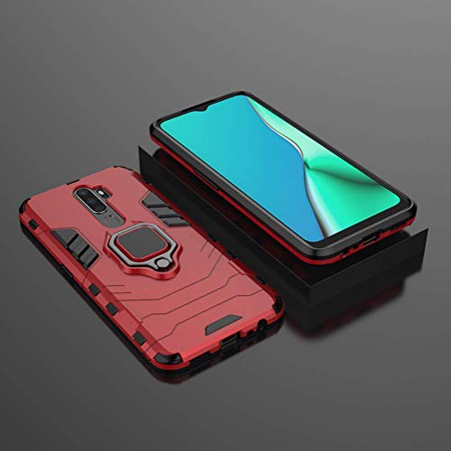 TANYO Funda Adecuado para OPPO A9 2020/A5 2020, PC+TPU Silicona Doble HíBrida Protección Carcasa, Tough Robusta Antigolpes Estuche con 360° Magnético Anillo Soporte Rojo