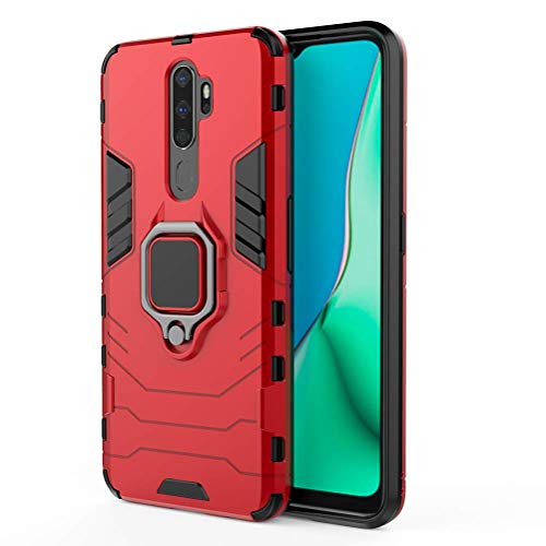 TANYO Funda Adecuado para OPPO A9 2020/A5 2020, PC+TPU Silicona Doble HíBrida Protección Carcasa, Tough Robusta Antigolpes Estuche con 360° Magnético Anillo Soporte Rojo