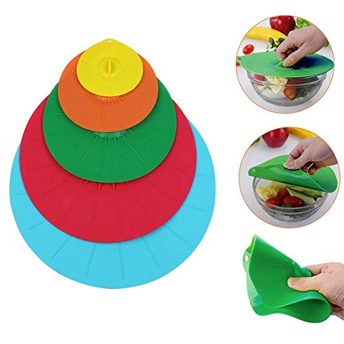 Tapa de silicona Ventosa Muticolor alimentos cubiertas set de 5pieces para cuencos, ollas. sartenes y skillets, microondas y mantener la cocina bien y alimentos frescos por jfq Sunsine