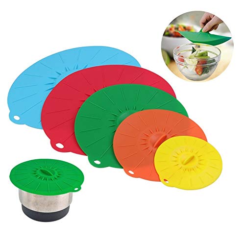 Tapa de silicona Ventosa Muticolor alimentos cubiertas set de 5pieces para cuencos, ollas. sartenes y skillets, microondas y mantener la cocina bien y alimentos frescos por jfq Sunsine