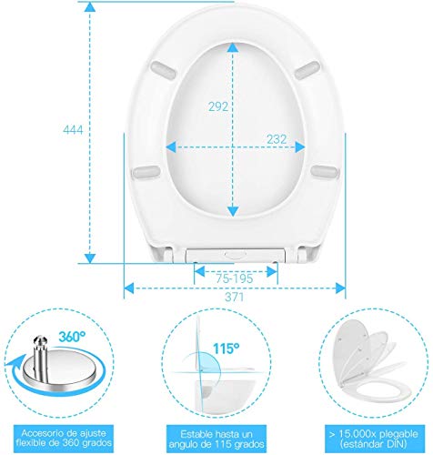 Tapa WC Universal, Dalmo DBTS07TY Antideslizante, Asiento Inodoro en Forma de O Apto para casi Cualquier Modelo, Fácil de Instalar y Limpiar, Tapa y Asiento para Inodoro con Cierra Suave y Silencioso