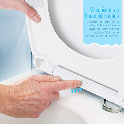 Tapa WC Universal, Dalmo DBTS07TY Antideslizante, Asiento Inodoro en Forma de O Apto para casi Cualquier Modelo, Fácil de Instalar y Limpiar, Tapa y Asiento para Inodoro con Cierra Suave y Silencioso