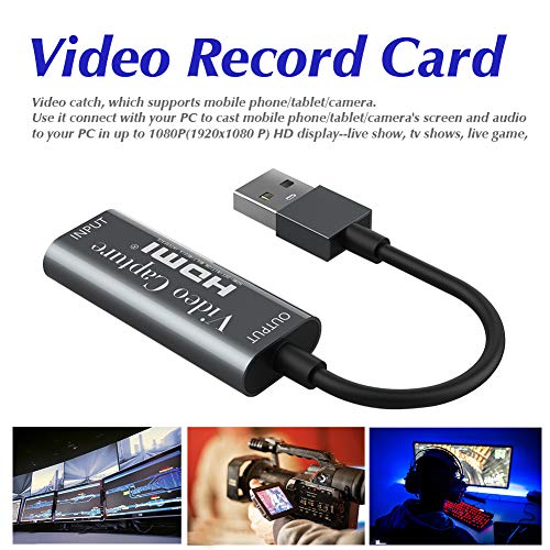 Tarjeta de captura de vídeo, HDMI a USB Juego Captura Tarjetas 1080p USB2.0 HDMI Adaptador Audio Video Grabación Tarjetas Soporta Teléfono Móvil/Tablet/Cámara