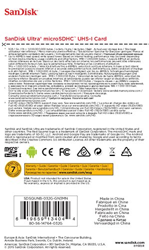Tarjeta de memoria SanDisk Ultra Android 32 GB microSDHC UHS-I, velocidad de lectura hasta 48 MB/s y Clase 10
