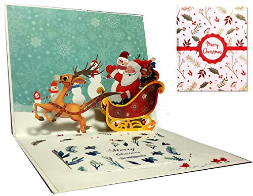 Tarjetas de Navidad, Deesospro® tarjeta 3D pop-up tarjeta de felicitación con hermoso papel cortado, regalo para Navidad, sobres incluidos, tarjeta de regalo de chrismas, Papá Noel