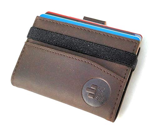 Tarjetero Original Minimalista y antirrobo con Seguridad RFID para Hombre y Mujer. Cartera Billetera Slim pequeña y compacta con Capacidad para 12 Tarjetas y Billetes. Regalo. GOANSEE (Marrón Oscuro)