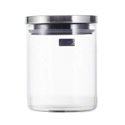 Tarro de cristal con tapa de acero inoxidable – Recipiente hermético para almacenar alimentos, caramelos,cereas,mermelada,pasta,espagueti,café,granos,galletas,harina,transparente,750ml