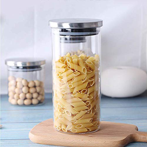 Tarro de cristal con tapa de acero inoxidable – Recipiente hermético para almacenar alimentos, caramelos,cereas,mermelada,pasta,espagueti,café,granos,galletas,harina,transparente,750ml