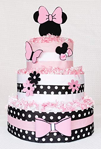 Tarta de pañales tipo Disney Minie Mouse ratoncita con lazos