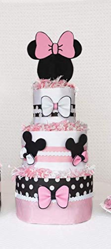 Tarta de pañales tipo Disney Minie Mouse ratoncita con lazos