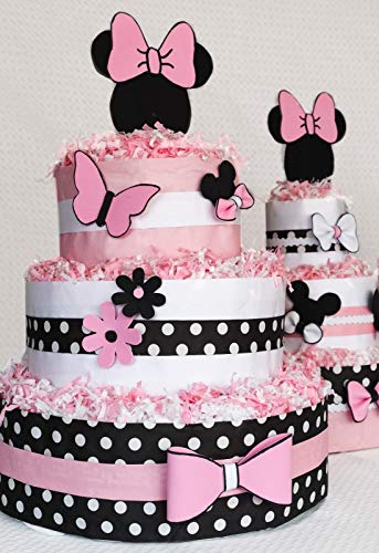 Tarta de pañales tipo Disney Minie Mouse ratoncita con lazos