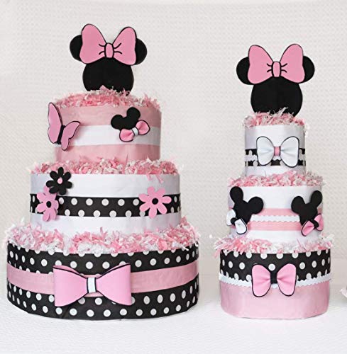 Tarta de pañales tipo Disney Minie Mouse ratoncita con lazos