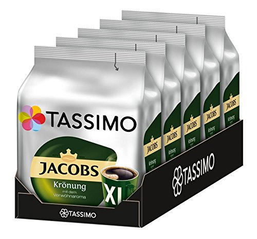 Tassimo Cápsulas de Café Jacobs Krönung XL, Café Molido de Tueste Natural, Certificado Rainforest Alliance, 5 x 16 T-Discs