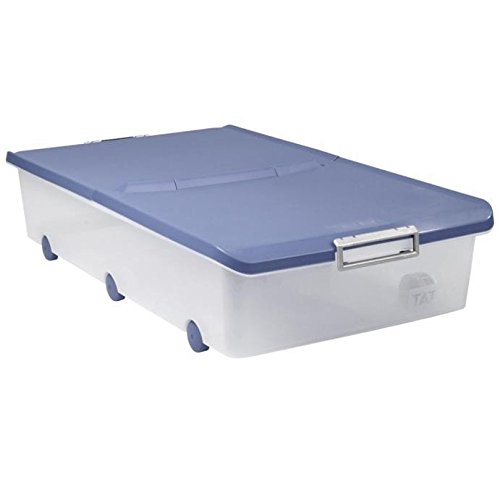 Tatay 1151107 Caja de Almacenamiento Multiusos bajo Cama Ruedas 63 l de Capacidad plástico Polipropileno Libre de bpa Transparente con Tapa, Azul, 45 x 77 x 18 cm