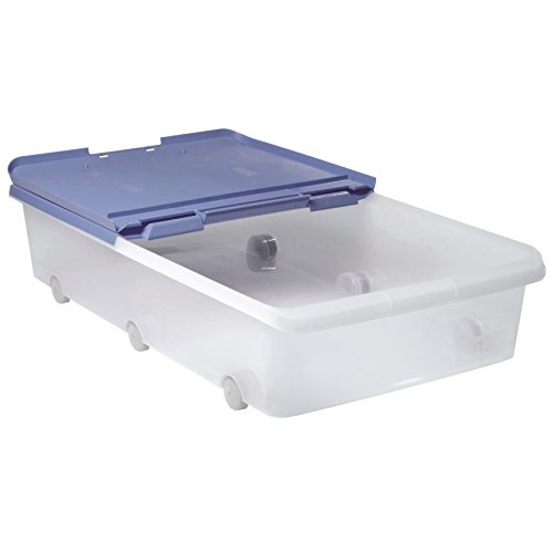 Tatay 1151107 Caja de Almacenamiento Multiusos bajo Cama Ruedas 63 l de Capacidad plástico Polipropileno Libre de bpa Transparente con Tapa, Azul, 45 x 77 x 18 cm