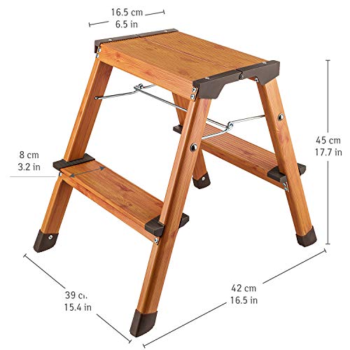 Tatkraft Uplift Escalera Plegable de Aluminio de 2 Peldaños, Escalones Antideslizantes, Estilo de Madera Escandinava, Soporta hasta 150 kg