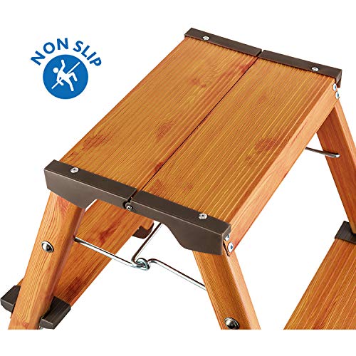 Tatkraft Uplift Escalera Plegable de Aluminio de 2 Peldaños, Escalones Antideslizantes, Estilo de Madera Escandinava, Soporta hasta 150 kg