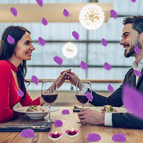 Tatuo 50 Velas en Forma de Corazón Velas de Té Románticas y 200 Pétalos de Rosa de Seda Pétalos de Flores Artificiales para Día de San Valentín Boda Cumpleaños (Vela Morado, Pétalo Morado)