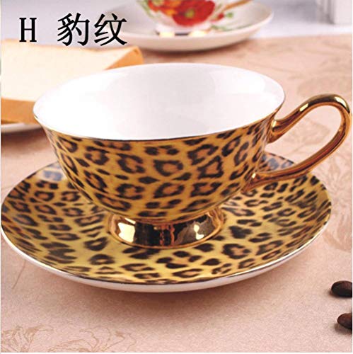 Taza creativa con estampado de leopardo Taza y plato de café British Royal Tea Cappuccino Set de bebida de cerámica Golden Edge Bone China Mug + Dish