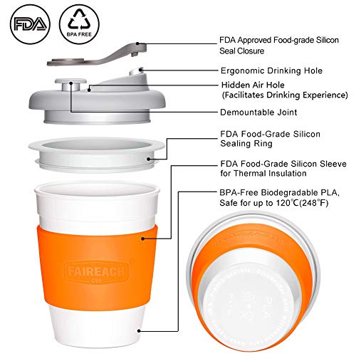 Taza de Café para llevar con Tapa, Mug Café Reutilizable con Manga Antideslizante, Coffee To Go Ecológica de Viaje con sin BPA, Vasos de Café apto para Lavavajillas y Microondas, 340ml (12 oz)