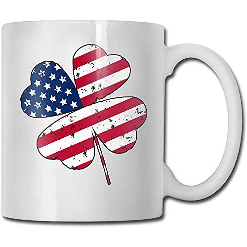 Taza de cerámica de la bandera americana apenada en forma de trébol Taza Novedad Tazas de café Taza de viaje de cerámica Taza de té 330ml (Blanco)