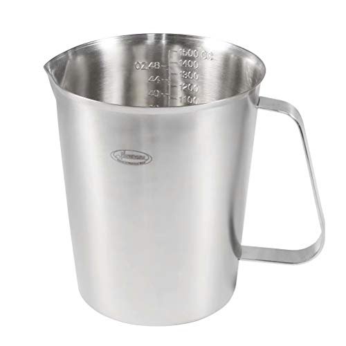 Taza de medir, Newness Jarra de Leche de Acero Inoxidable, [Actualizado, 3 Escalas de Medida, Incluyendo Cup, ML, Ounce] Leche Espuma Jarra, 1500 ML (48 OZ, 6 Cup)