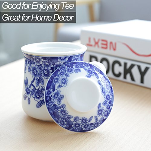 Taza de té japonesa (400ML) con colador y tapa (azul y blanco), infusor, taza infundida, filtro de elaboración de la cerveza, decoración para el hogar de Steeper Men Mom